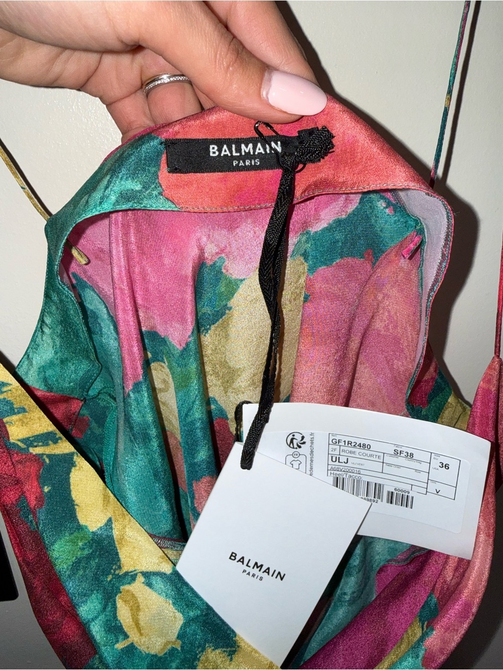 NWT BALMAIN
Draped Floral-Print Silk Mini Dress - Pink size 36/ us 2 / XS - Picture 6 of 10